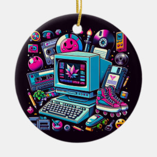 Retro Tech Playground: A Nostalgic 90s Odyssey Ceramic Tree Decoration