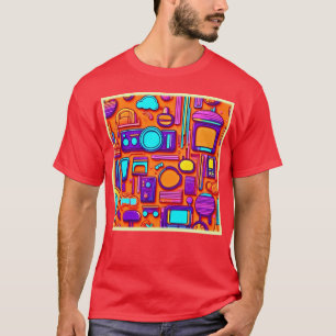 Retro Tech Pop: Nostalgic Gadget Collage T-Shirt