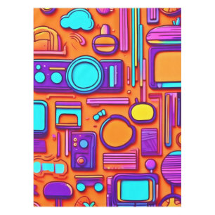Retro Tech Pop: Nostalgic Gadget Collage Tablecloth
