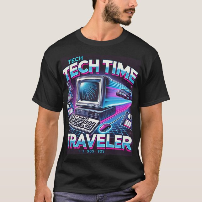 Retro Tech Time Traveller – 90s Nostalgia T-Shirt (Front)