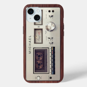 Retro Tech Vintage Stereo Recorder Wooden Cabinet iPhone 15 Mini Case