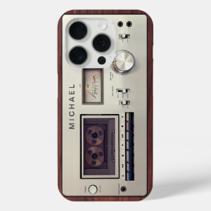 Retro Tech Vintage Stereo Recorder Wooden Cabinet iPhone 15 Pro Case