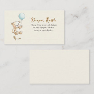 Retro Teddy Bear Baby Boy shower Diaper Raffle Enclosure Card