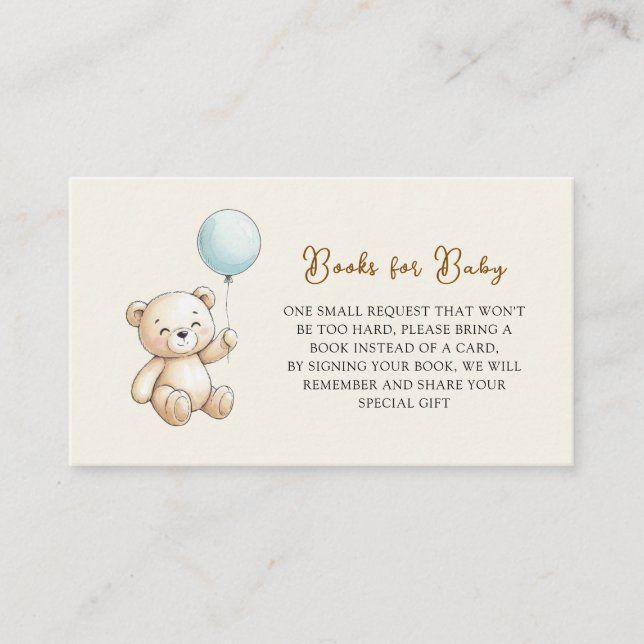 Retro Teddy Bear Blue Baby Shower Book Request Enclosure Card (Front)