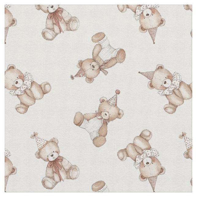 Retro Teddy Bear nostalgia Ruffle chequered  Fabric (Close Up)