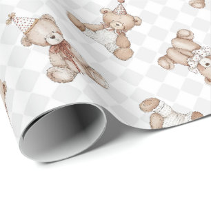 Retro Teddy Bear nostalgia Ruffle chequered Wrapping Paper