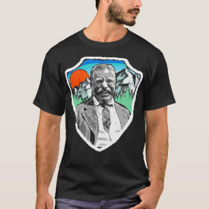 Retro Teddy Roosevelt Vintage Tree Mountains Badg T-Shirt