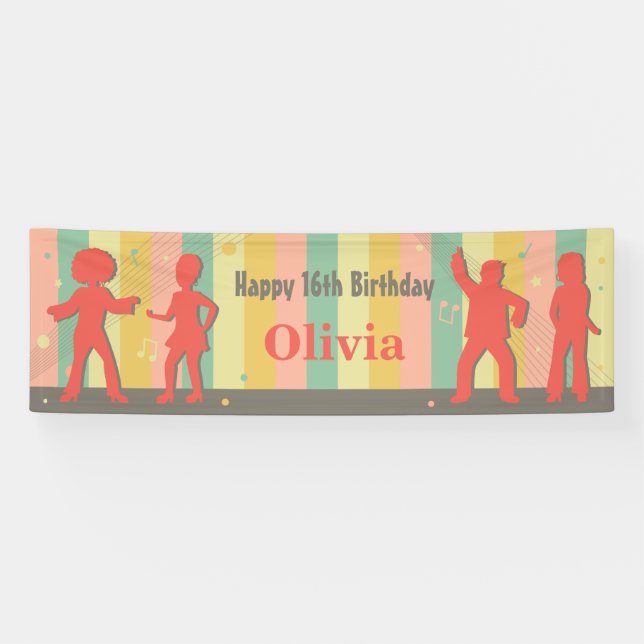 Retro Teen Disco Dance Birthday Party Banner (Horizontal)