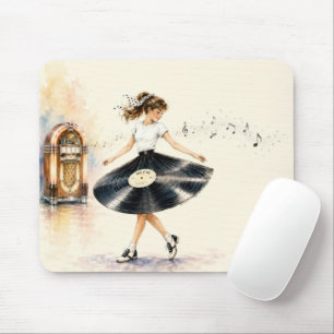 Retro Teen Girl Dancing to the Jukebox Mouse Mat