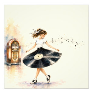 Retro Teen Girl Dancing to the Jukebox Photo Print