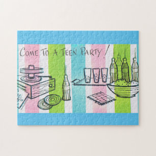 Retro Teen Party Invite Jigsaw Puzzle
