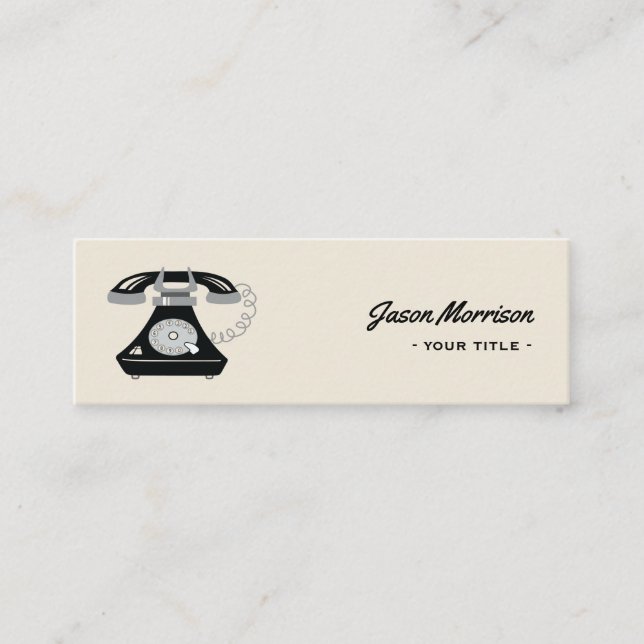 Retro Telephone Black Old Style Professional Mini Business Card (Front)