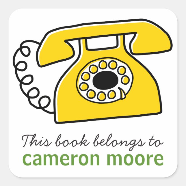 Retro telephone personalised bookplate book square sticker (Front)