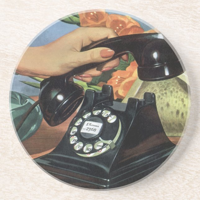 Retro Telephone with Rotary Dial, Vintage Business Coaster (Front)