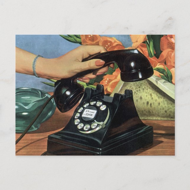 Retro Telephone with Rotary Dial, Vintage Business Postcard (Front)