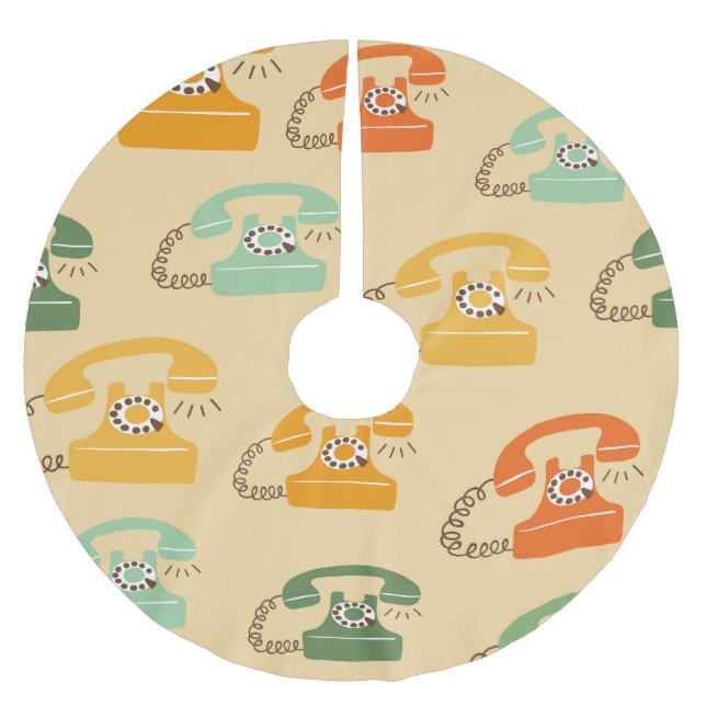Retro telephones, colourful seamless pattern. brushed polyester tree skirt (Front)