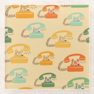 Retro telephones, colourful seamless pattern. glass coaster