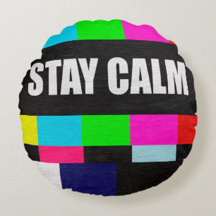 retro television test pattern with stay calm messa round cushion