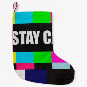 retro television test pattern with stay calm messa small christmas stocking