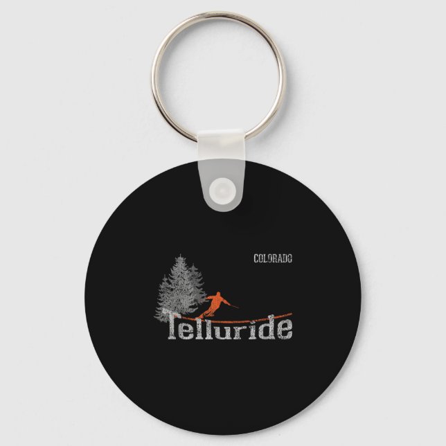 Retro Telluride Colorado Distressed Skiing  Key Ring (Front)