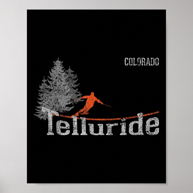 Retro Telluride Colorado Distressed Skiing  Poster (Front)