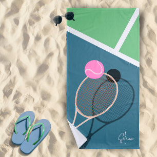 Retro Tennis Hard Court Star Custom Signature Beach Towel