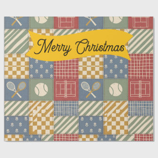 Retro Tennis Patchwork Merry Christmas Wrapping Paper
