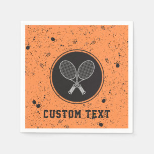Retro Tennis Rackets Grungy Orange Custom Text     Napkin
