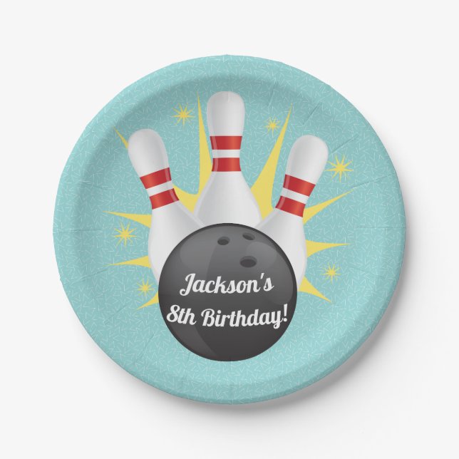 Retro Tenpin Bowling Party Paper Plate (Front)