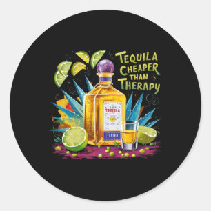 Retro Tequila Drinking Tequila Cheaper Than A Ther Classic Round Sticker