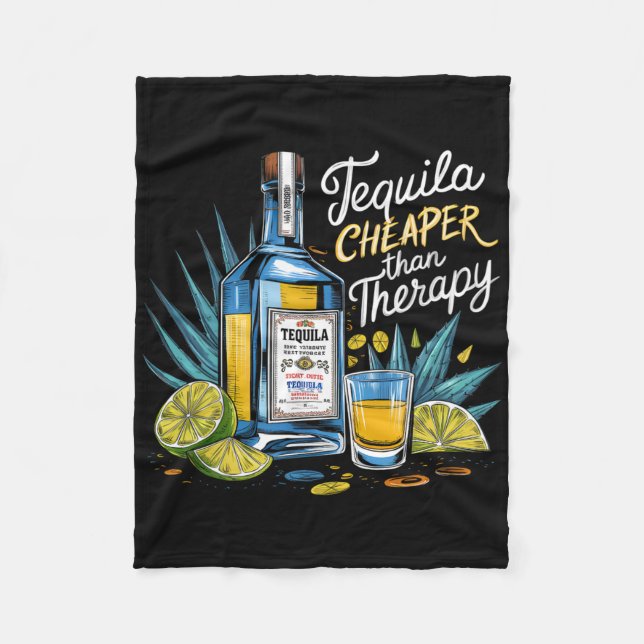 Retro Tequila Drinking Tequila Cheaper Than A Ther Fleece Blanket (Front)