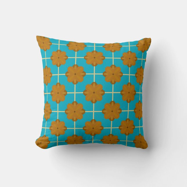 Retro Terra Bloom Floral Tile Throw Pillow (Front)