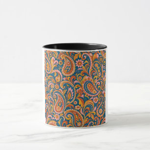 Retro Terracotta and Navy Blue Seamless Paisley Pa Mug