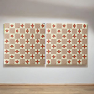 Retro Terracotta & Beige Starburst Chequered Tile