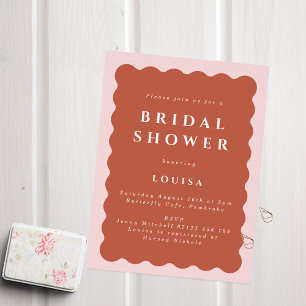 Retro Terracotta & Blush Wavy Bridal Shower Invitation