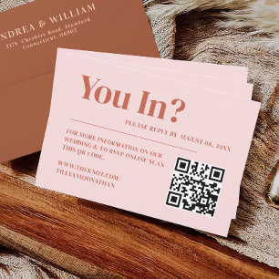 Retro Terracotta & Blush Wedding Website QR Code Enclosure Card
