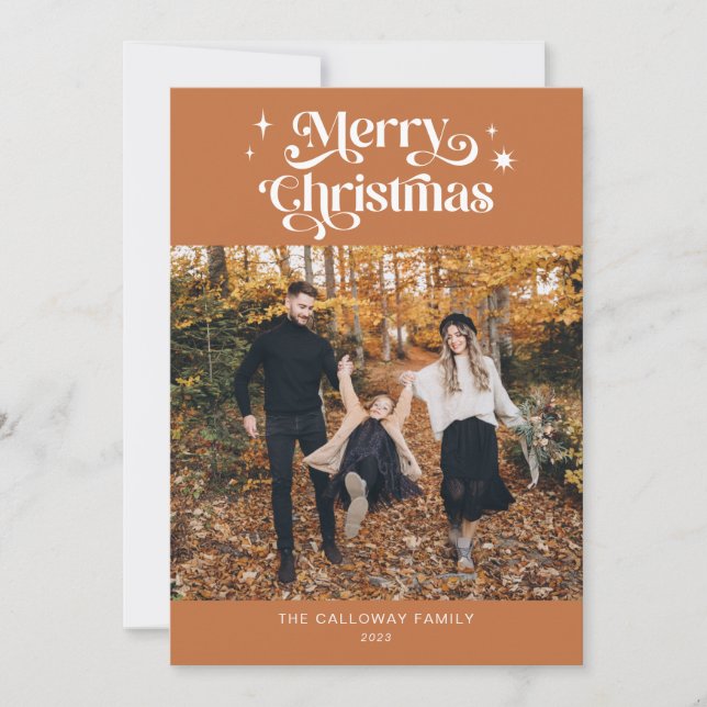 Retro Terracotta Christmas Photo Holiday Card (Front)