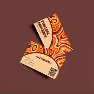Retro Terracotta Cream Orange QR Code Boho Groovy Business Card
