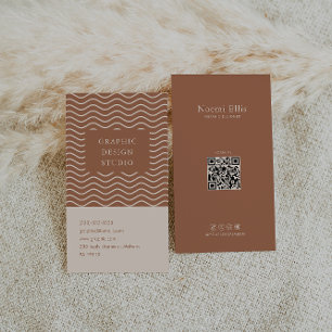 Retro Terracotta Curly Line Graphic Designer Business Card
