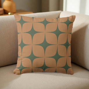 Retro Terracotta & Deep Green Mid Century Modern  Cushion