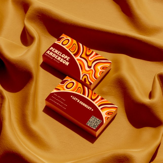 Retro Terracotta Earthy QR Code Boho Groovy Trendy Business Card (Creator Uploaded)