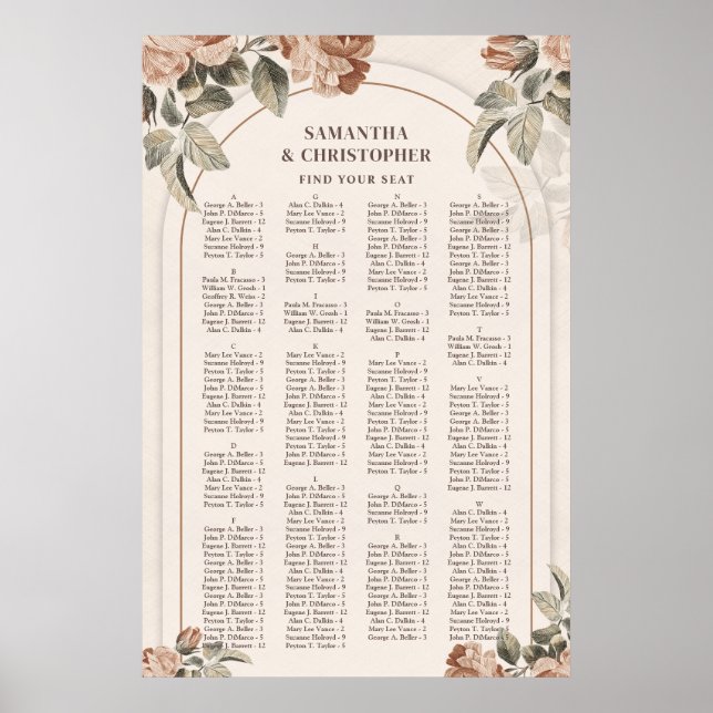 Retro terracotta floral sage greenery Alphabetical Poster (Front)