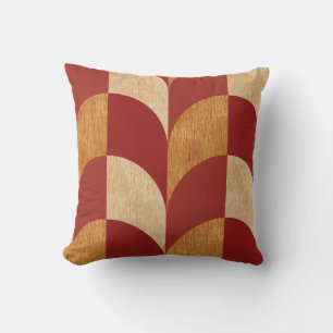 Retro Terracotta Gold Mid-Century Geometric Cushion