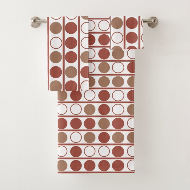 Retro Terracotta Midcentury Modern Dots Pattern Bath Towel Set (Insitu)