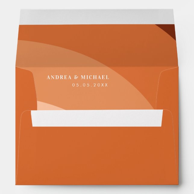 Retro Terracotta Peach Waves Bohemian 70s Wedding Envelope (Back (Bottom))