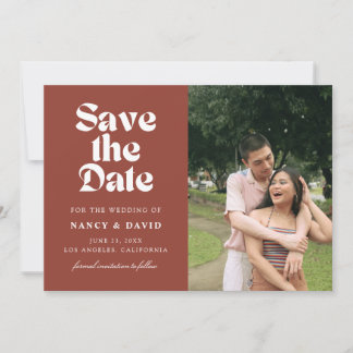 Retro Terracotta Photo Wedding Save The Date