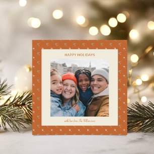 Retro Terracotta Stars  Christmas Photo Square Holiday Card