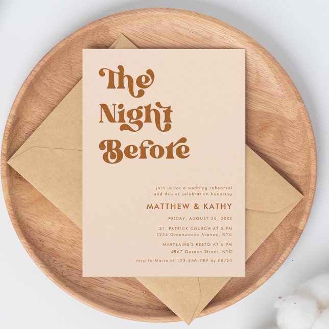 Retro Terracotta The Night Before Rehearsal Dinner Invitation (Creator Uploaded)