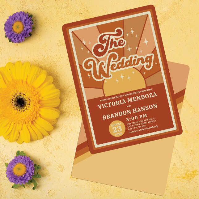 Retro Terracotta Typography Summer Sun Wedding Invitation (Creator Uploaded)