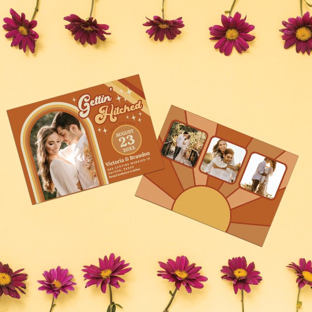 Retro Terracotta Typography Summer Sun Wedding Save The Date (Creator Uploaded)
